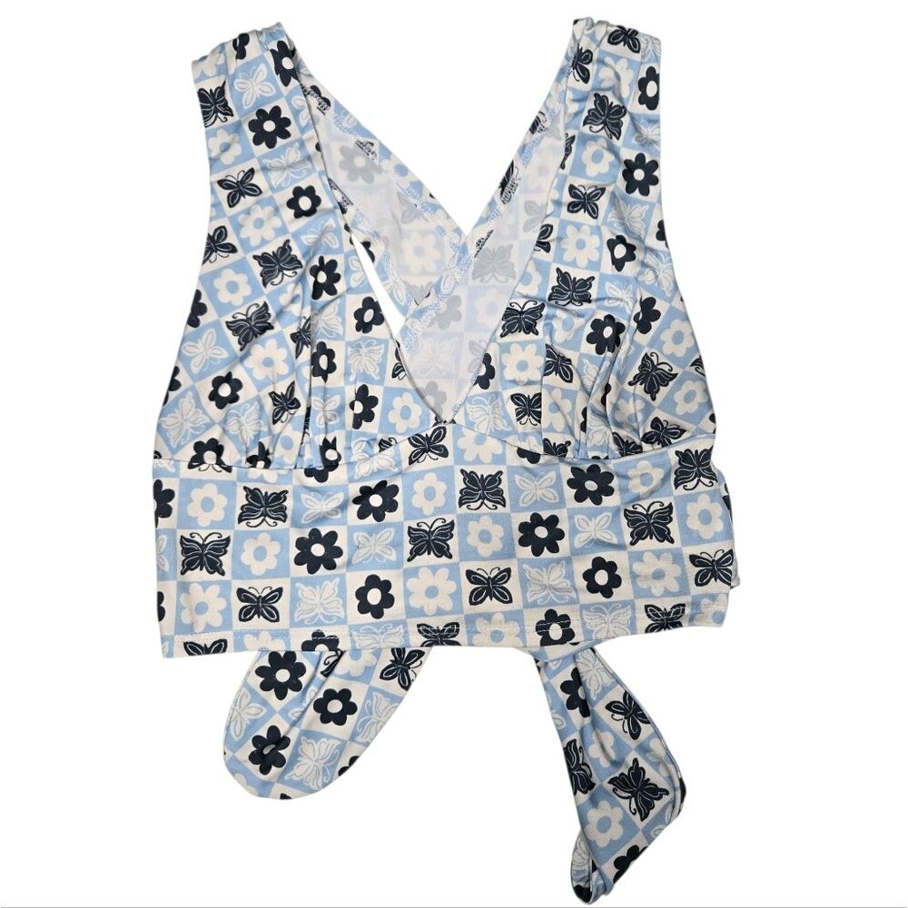 Urban Outfitters Phoenix Plunging Tie Back Tank Top Butterfly Flowers